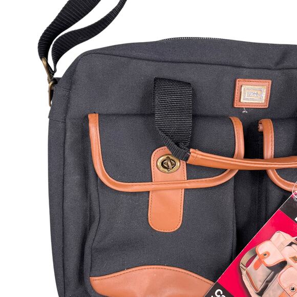 Totes Twin Pocket Briefcase Black Canvas Laptop Expandable New - Picture 14 of 16